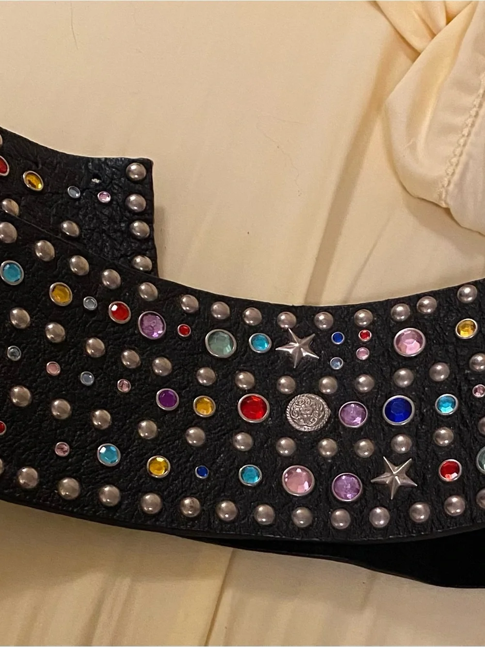 Vntg 80s Michael Morrison Rare Studded & Rhinestoned Wide Black Leather Belt OBO